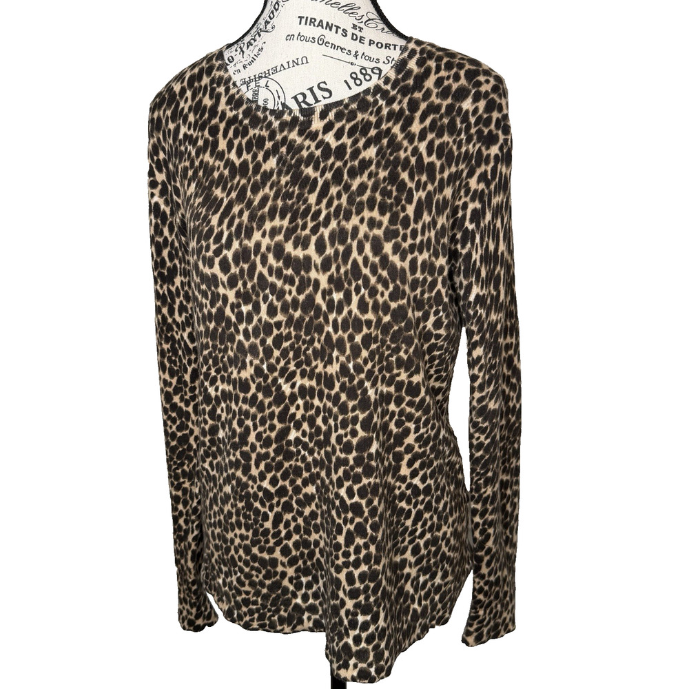 J Crew Women’s Long Sleeve Sweater Animal Print Medium Lightweight Cotton